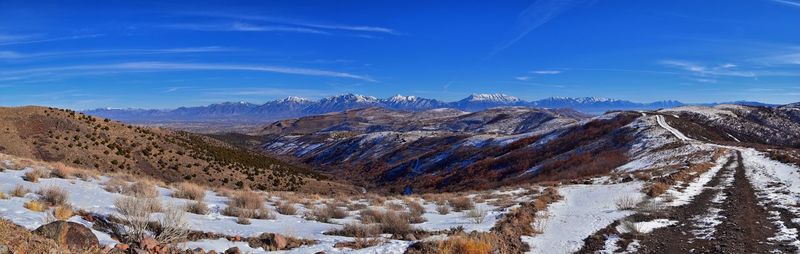 Scenic view of snowcapped mountains against sky