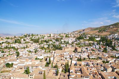 High angle view of cityscape against sky