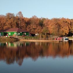 Scenic view of lake against clear sky