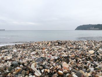 Rocks on beach against sky