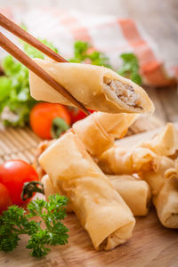 Close-up of serving food on table