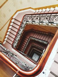 High angle view of spiral staircase in building