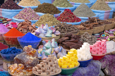 High angle view of food for sale at market stall