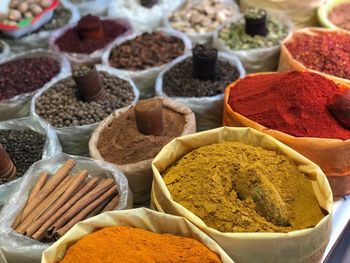 Variety of spices for sale at market