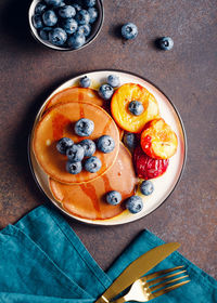 Directly above shot of breakfast served on table