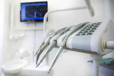 Close-up of dental equipment at hospital