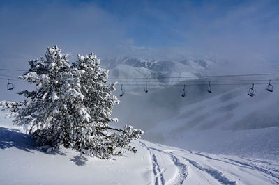 Scenic view of snow covered mountain against sky