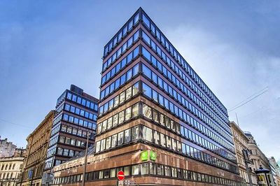 Low angle view of modern building against sky