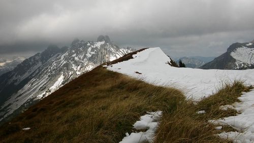 Scenic view of snowcapped mountains against sky