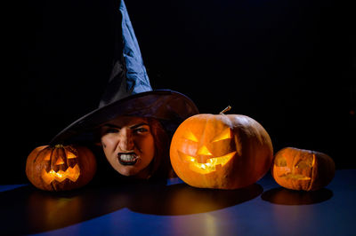 Jack o lantern against black background