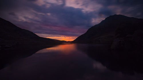 Scenic view of lake against sky during sunset