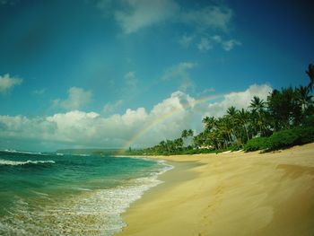 View of beach against cloudy sky