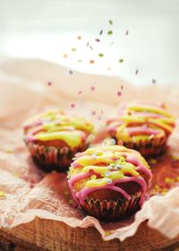 Close-up of cupcakes on table