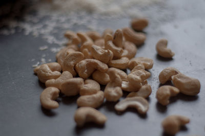 High angle view of coffee beans on table