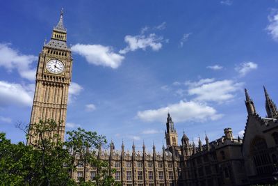 Low angle view of clock tower against sky