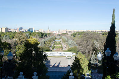 Panoramic shot of cityscape against clear sky