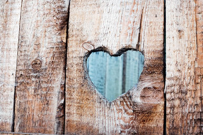 Close-up of heart shape on wooden wall