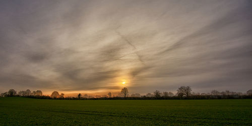 Scenic view of field against sky during sunset