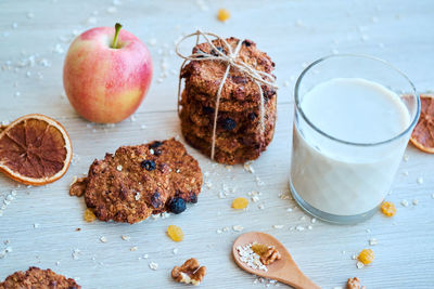 High angle view of breakfast on table