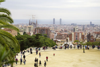 High angle view of people at park guell