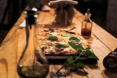 Close-up of pizza on table