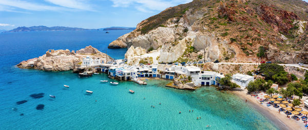 Panoramic view of boats on beach