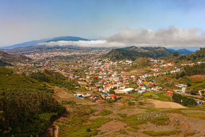 High angle view of townscape against sky