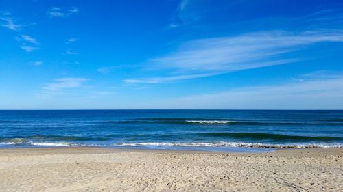 Scenic view of sea against blue sky