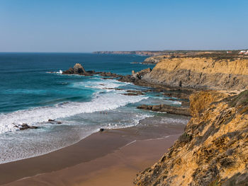 Scenic view of sea against clear sky