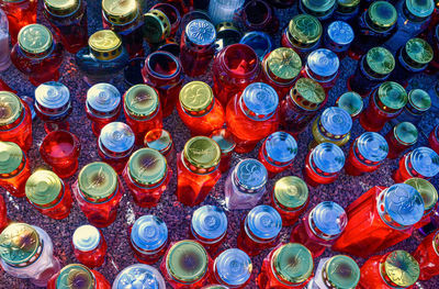 Full frame shot of glass bottles