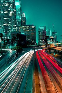 Light trails on city street at night