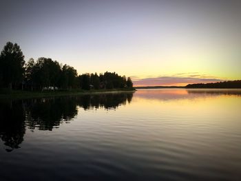 Scenic view of lake against sky at sunset