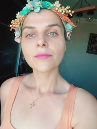 Portrait of beautiful woman at home