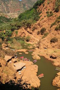 High angle view of rocks by lake