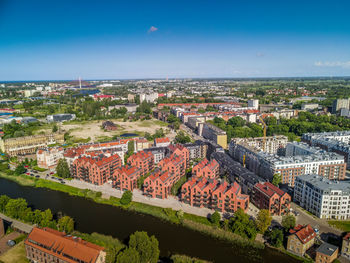 High angle view of buildings in city