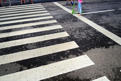 High angle view of zebra crossing marking on road