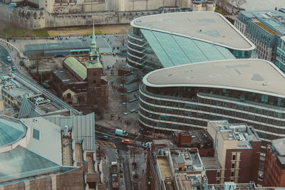 High angle view of buildings shot grafitti in london 