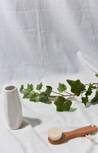 Close-up of white wine on table
