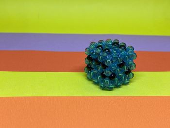 High angle view of multi colored candies on table