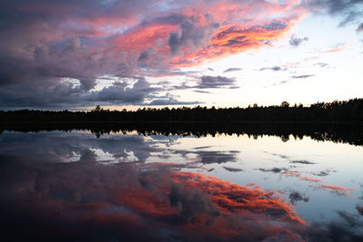 Scenic view of lake against sky during sunset