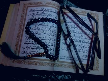 High angle view of books on table