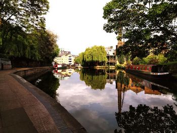 Reflection of trees in water against sky