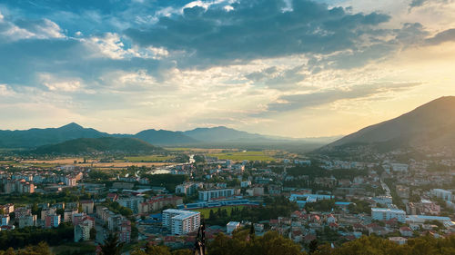 High angle view of townscape against sky