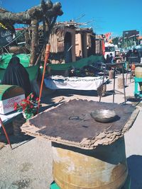 Street market in city during sunny day