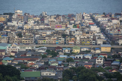 High angle view of buildings in city