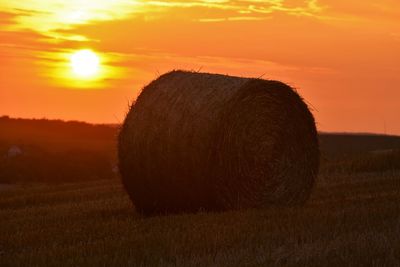 Scenic view of field against sky at sunset