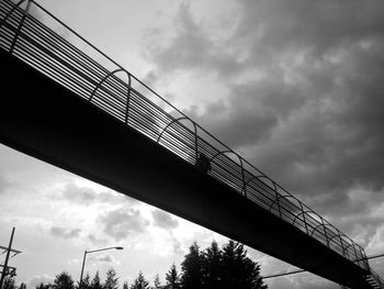 Low angle view of suspension bridge against sky