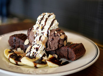 Close-up of cake in plate on table