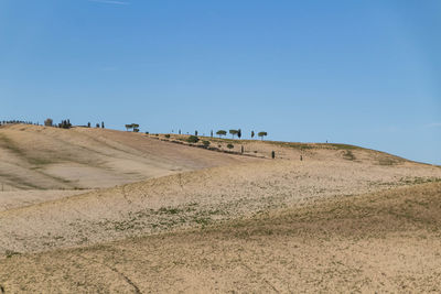Scenic view of beach against clear blue sky