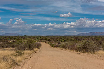 Unpaved gravel road in the north of namibia